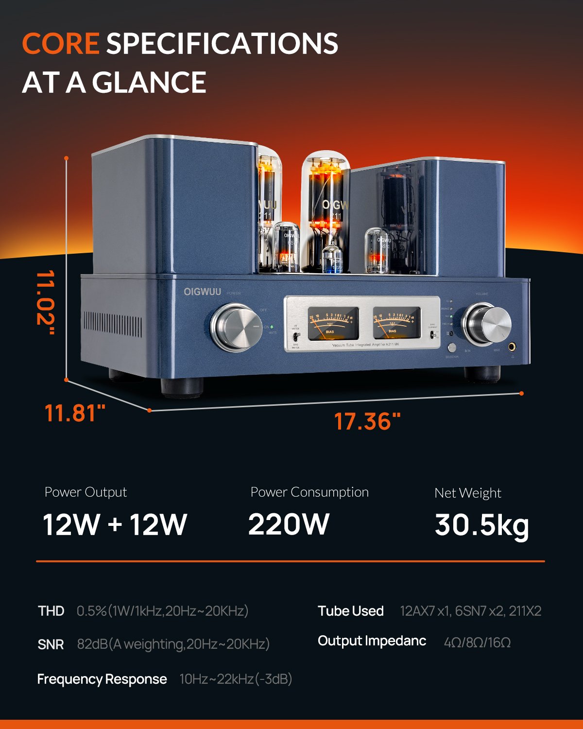 OIGWUU A211MK Single-Ended Class A Vacuum Tube Amplifier, Handcrafted Hi-Fi Audiophile Stereo Power Amp for High-End Home Speaker System - Image 9